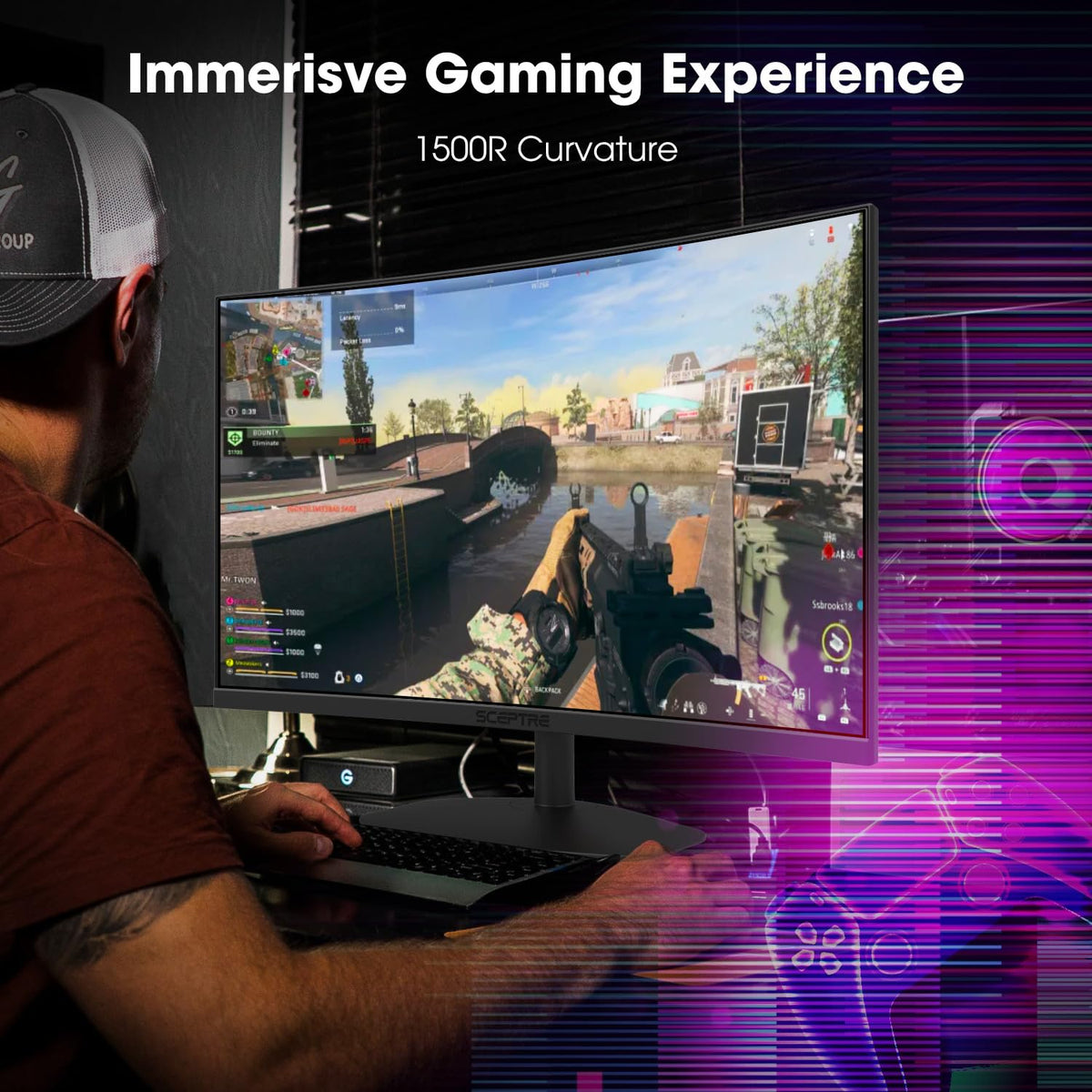 Sceptre Curved 24-inch Gaming Monitor 1080p R1500 98% sRGB HDMI x2 VGA Build-in Speakers, VESA Wall Mount Machine Black (C248W-1920RN Series)
