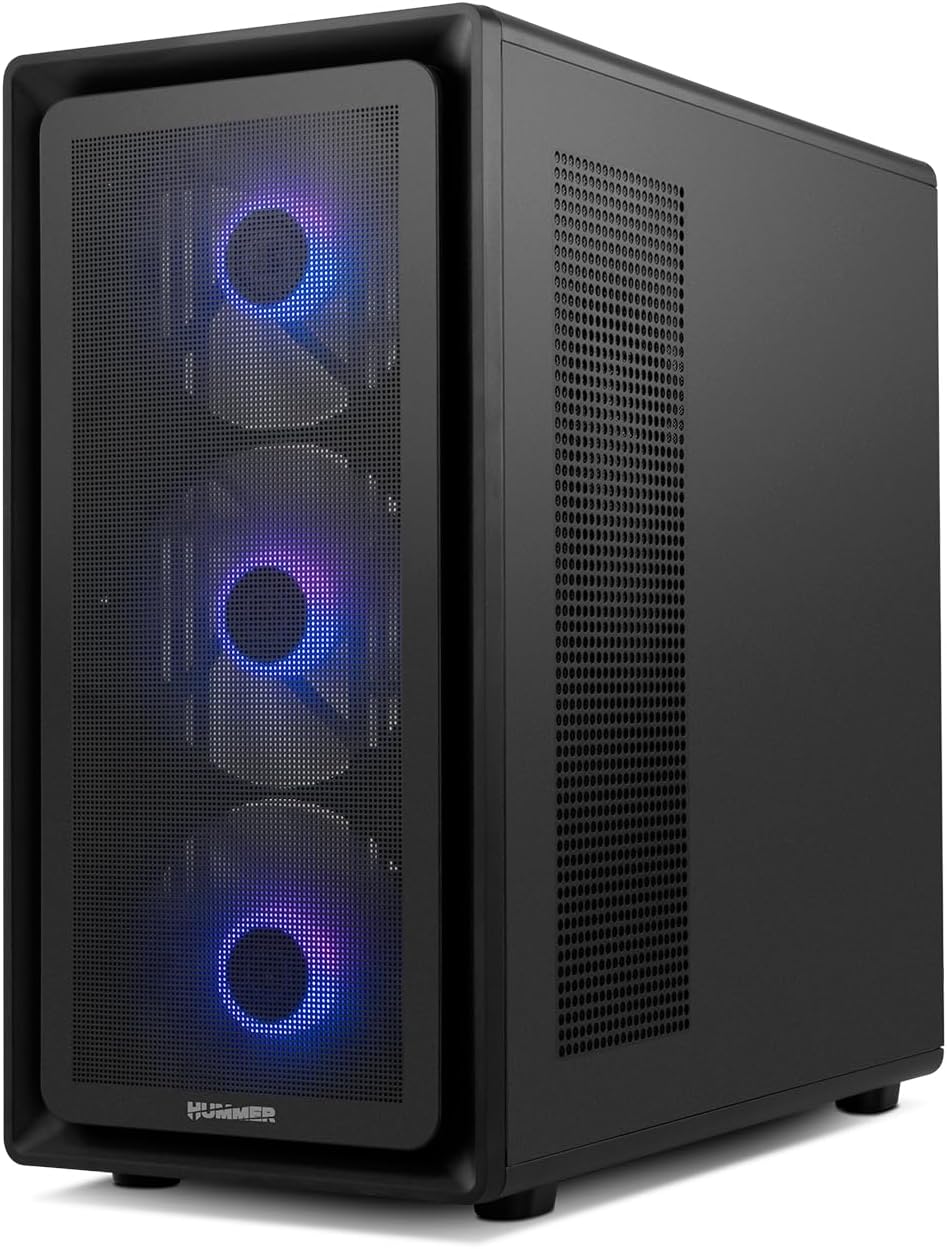 NOX XTREME PRODUCTS Hummer Galaxy - Datorchassi, Ramlöst Härdat Glas, 4x 120mm PWM Fläktar, Plats för 10 Fläktar, USB-C och USB 3.0, ARGB Hub Controller, ATX/M-ATX/ITX, Svart