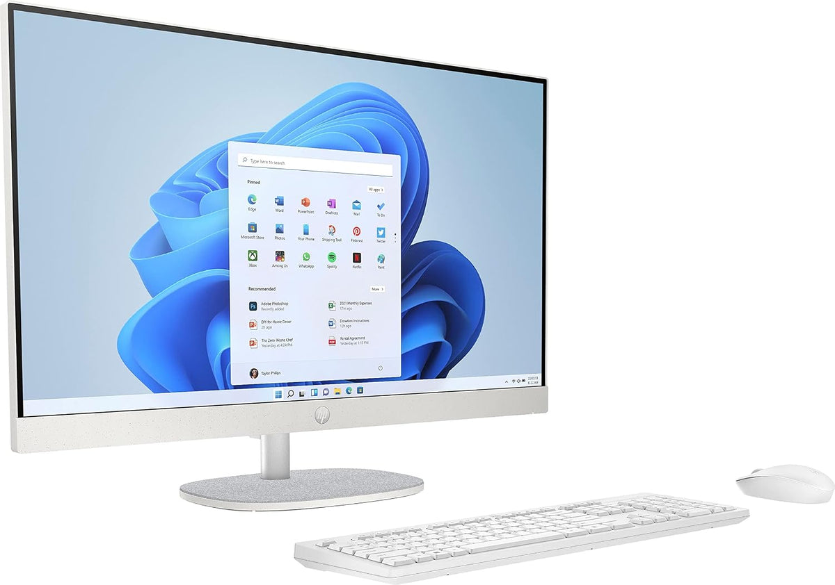HP 27-cr0008ss - 27-tums dator med trådlös kamera, tangentbord och mus (AMD Ryzen 5 7520U, 16 GB RAM, 512 SSD, AMD Radeon Graphics, utan operativsystem) vitt – QWERTY-tangentbord spanskt