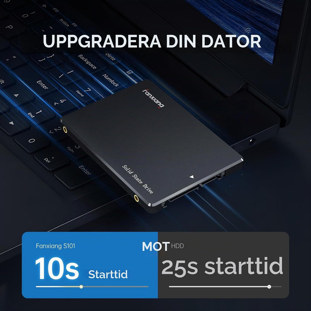 Fanxiang S101 1 TB SSD SATA III 6 Gb/s 2,5 tum intern solid state-enhet, läshastighet upp till 550 MB/sek, kompatibel med bärbara datorer och PC stationära datorer (svart)