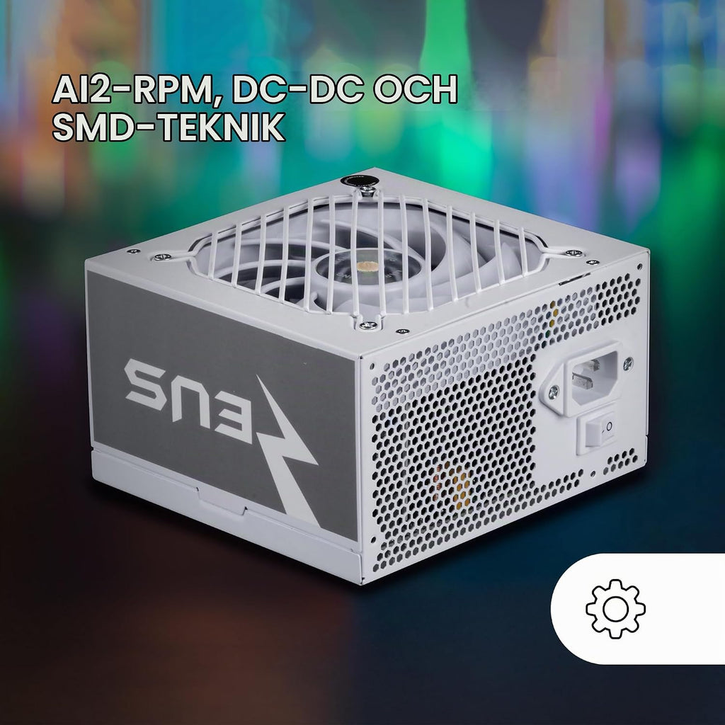 Mars Gaming MPZE750SI, ATX Nätaggregat 750W, 10 Års Garanti, 80 Plus Silver, +87% Effektivitet, AI2-RPM, DC-DC och SMD Tekniker, Aktiv PFC, Japanska Toshin Kyogo Kondensatorer 105º, Vit