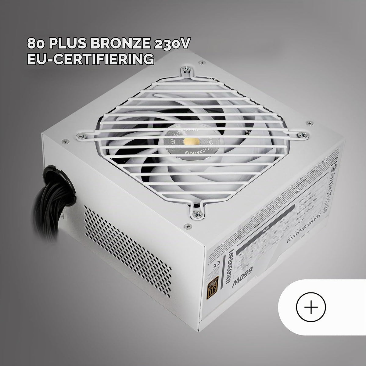 Mars Gaming MPB650SI, ATX Nätaggregat för PC 650W, 7 Års Garanti, 80Plus Bronze 230V, 90% Effektivitet, SI Extreme Silence-fläkt med Kopparkärna, AI2-RPM, DC-DC och SMD-teknologier, Vit