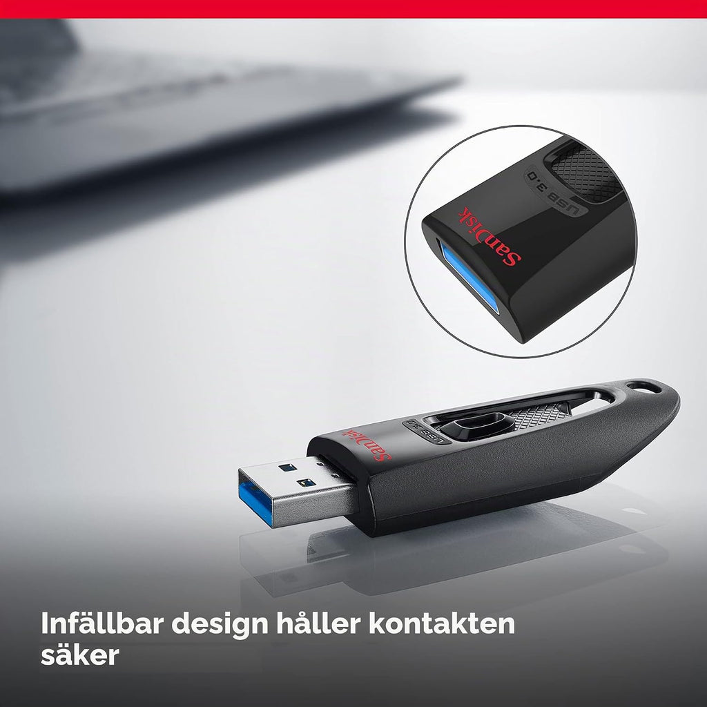 SanDisk Ultra 256GB USB 3.0 Flashminne, Läshastigheter upp till 130 MB/s, Svart