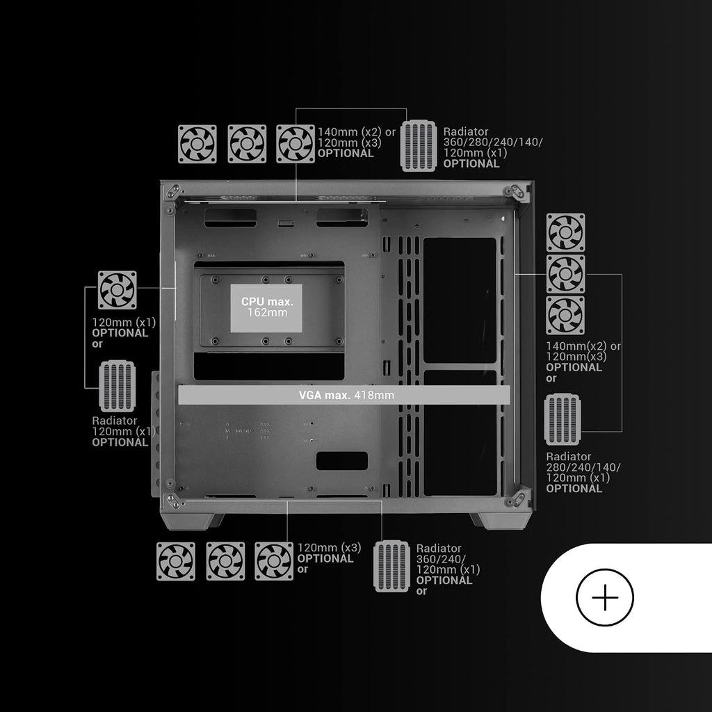 Mars Gaming MC-S1 svart, kompakt Micro-ATX Gaming PC-hölje, ARGB belysning 12 lägen, FRGB-fläkt, Full Side Window, MCS1