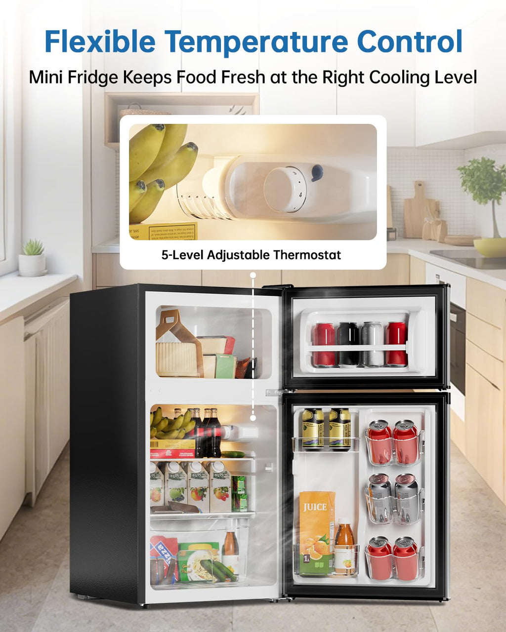 3.2 Cu Ft Mini Fridge with Freezer, Single Door Upright Freezer
