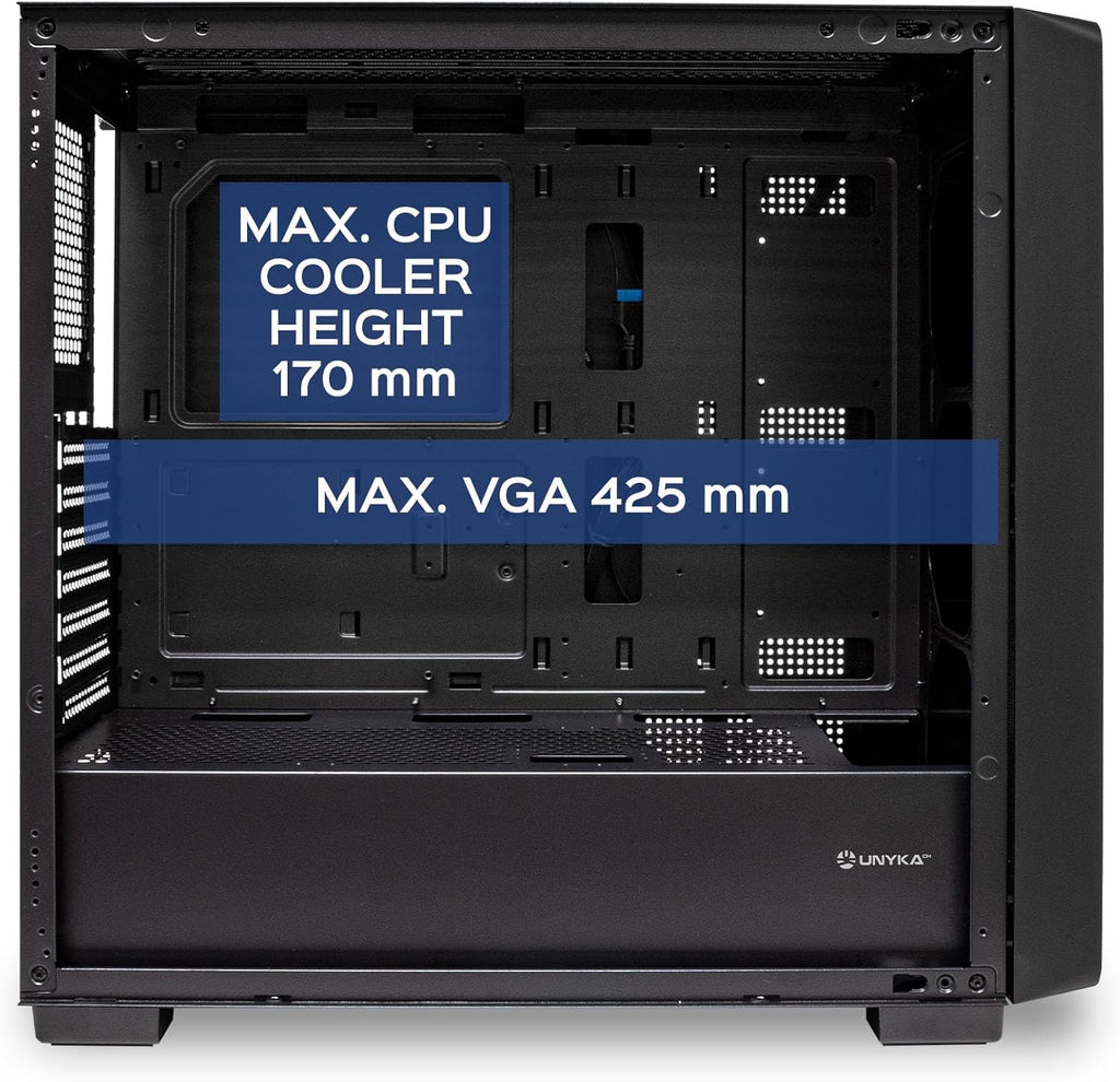 UNYKAch Revelat Madeira Black ATX-fodral med härdat glassida, lämpligt för kort upp till 425 mm och vätskekylning upp till 360 mm