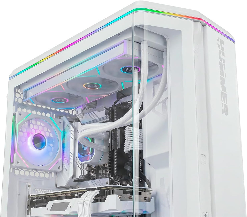NOX XTREME PRODUCTS Hummer Galaxy - Datorchassi, Ramlöst Härdat Glas, 4x 120mm PWM Fläktar, Plats för 10 Fläktar, USB-C och USB 3.0, ARGB Hub Controller, ATX/M-ATX/ITX, Svart