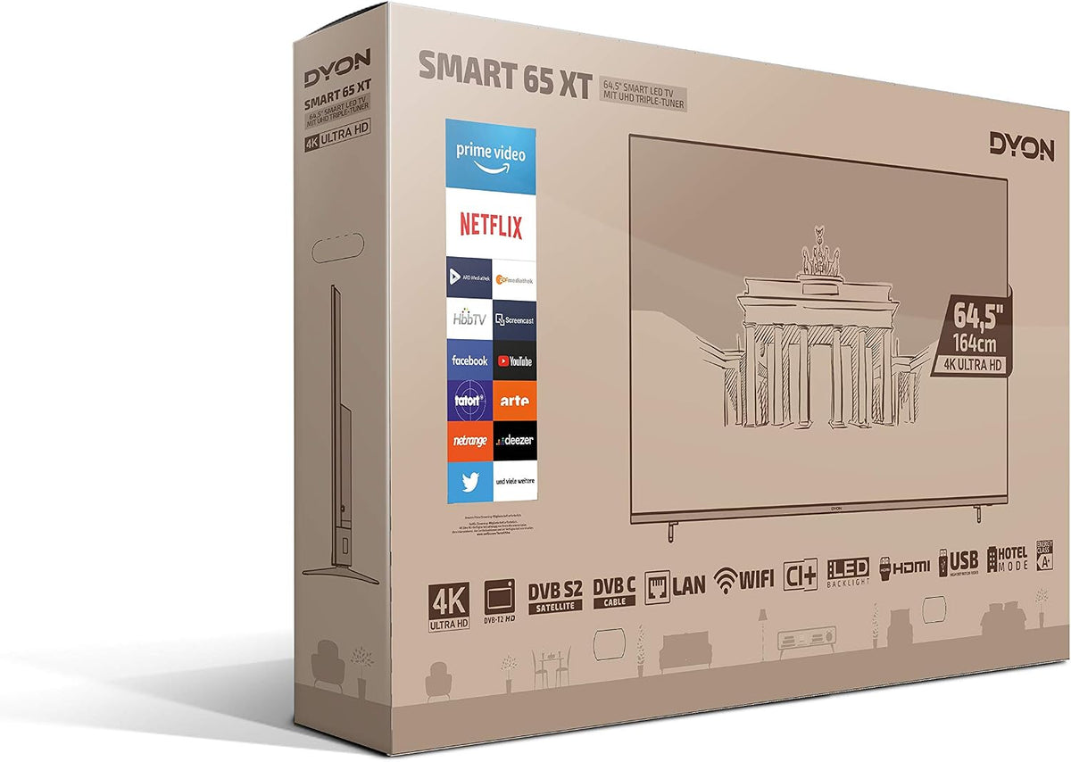 DYON Smart 40 VX-2 Full HD-TV, trippel HD-mottagare (DVB-C/-S2/-T2), App Store, Prime Video, Netflix, YouTube, DAZN, Disney+, svart
