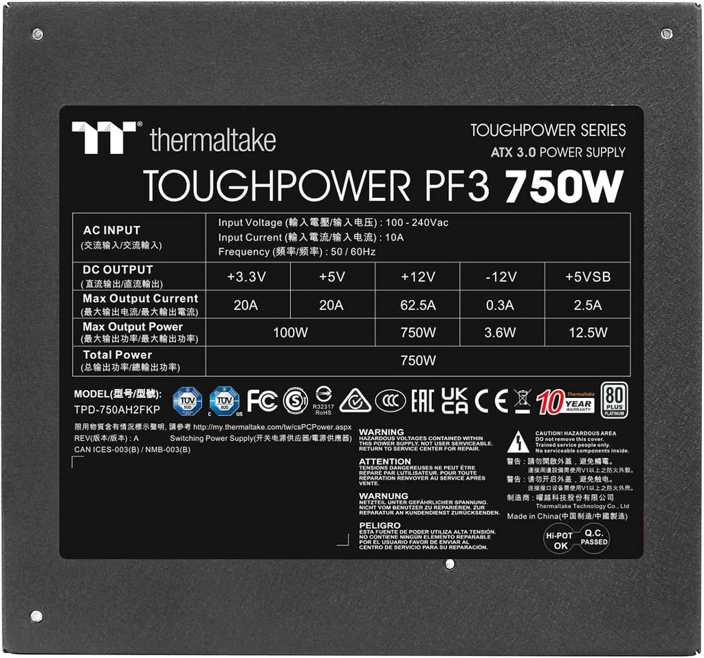 Thermaltake Toughpower PF3 850W Gen 5 | ATX 3.0 | PCIe Gen 5 ready | Smart Zero Fan | 80 Plus Platinum | Fully Modular