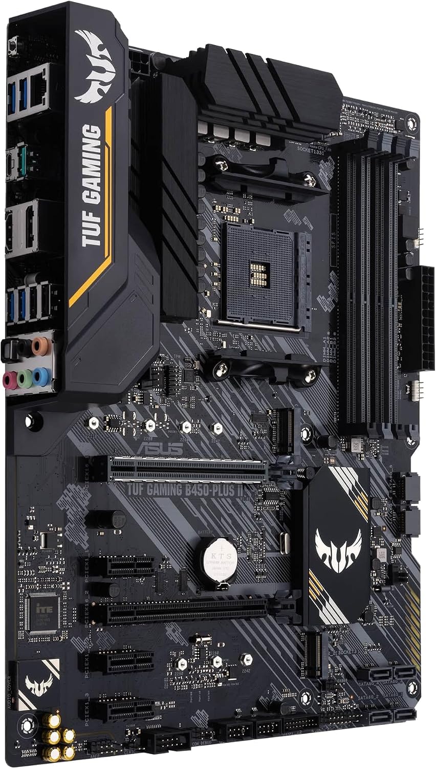 Asus TUF Gaming B450-Plus II moderkortsbas AM4 (ATX, AMD Ryzen, DDR4-minne, M.2, USB 3.1 Gen1+ Gen2, Aura Sync, Ai brusreducerande mikrofon)