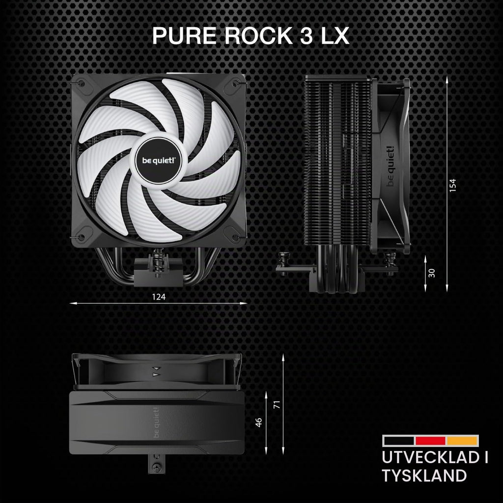 be quiet! Pure Rock 3 Black luftkylare, mycket hög kylprestanda, 4 högpresterande heatpipes med HDT-teknik, optimerad Pure Wings 3 120 mm PWM-fläkt, förinstallerad monteringsbrygga