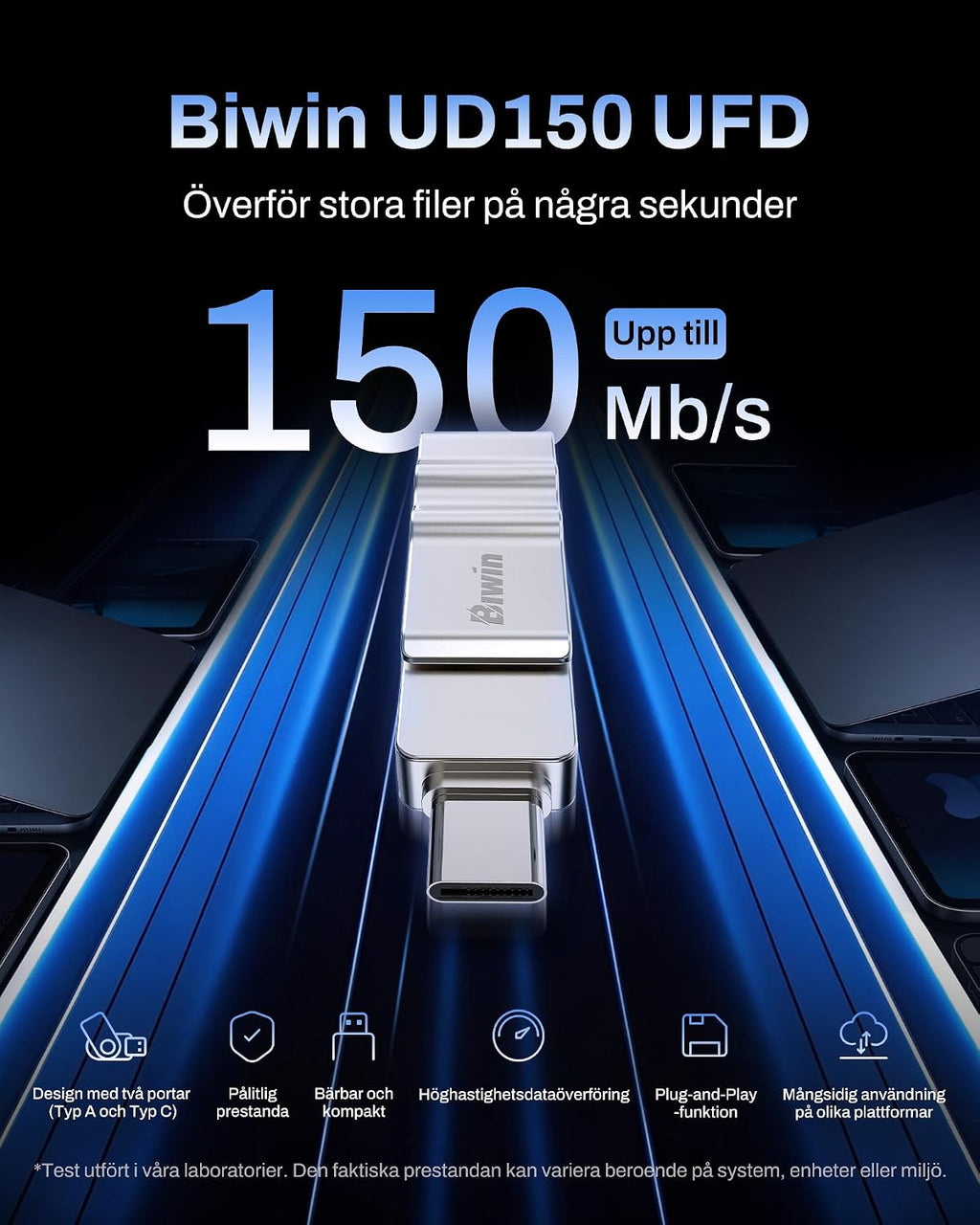 Biwin UD150 USB-minne 3.0 128 GB, USB-minne med överföringshastigheter på upp till 150 MB/s, Dural-Port USB Type-C till Type-A USB-minne