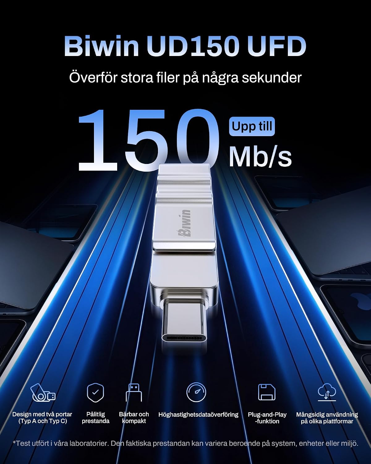 Biwin UD150 USB-minne 3.0 128 GB, USB-minne med överföringshastigheter på upp till 150 MB/s, Dural-Port USB Type-C till Type-A USB-minne