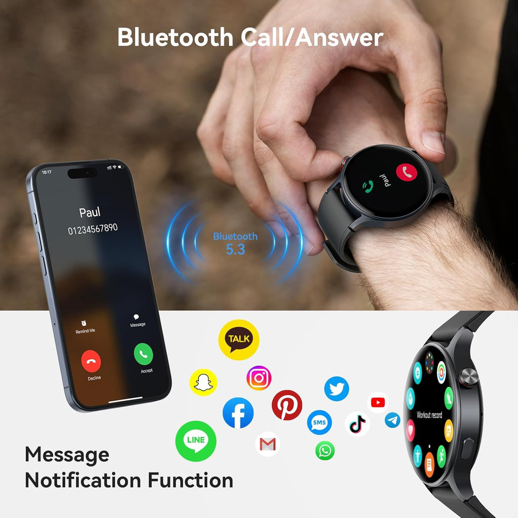 Smart Watch for Men Women, Answer/Make Call, AMOLED Ultra-Clear Screen Activity Trackers with Heart Rate/Sleep/Step Monitor, Smartwatch for iPhone/Samsung/Android, 110+ Sport Modes, 3ATM Waterproof