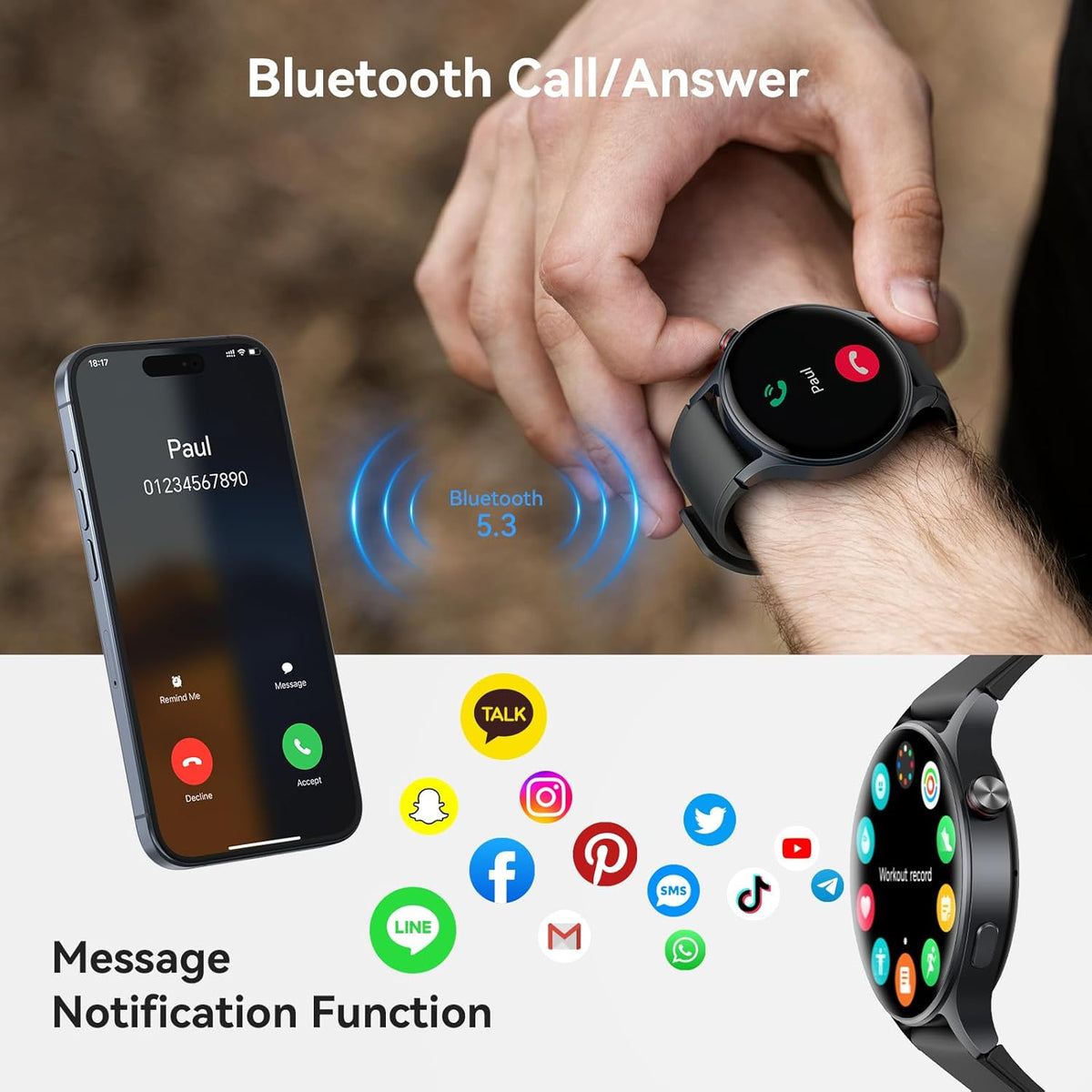 Smart Watch for Men Women, Answer/Make Call, AMOLED Ultra-Clear Screen Activity Trackers with Heart Rate/Sleep/Step Monitor, Smartwatch for iPhone/Samsung/Android, 110+ Sport Modes, 3ATM Waterproof