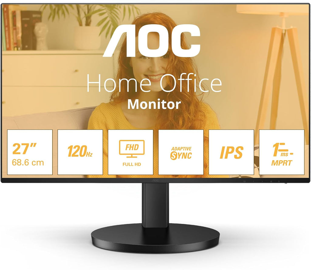 AOC 27B3HA2 - 27 Inch FHD Monitor, 100Hz, IPS, 1ms, FlickerFree, Speakers, 3 sided Frameless, LowBlue Light (1920 x 1080, 250 cd/m2, HDMI 2.0 / DP 1.4)