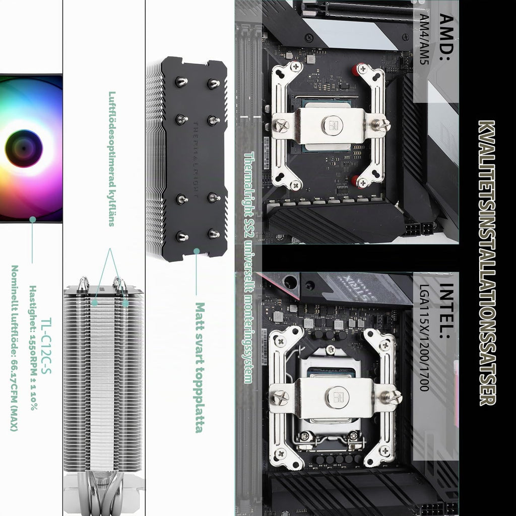 TR AssassinX120 SE vit ARGB CPU-luftkylare, 4 värmerör, TL-C12CW-S PWM Quiet Fan CPU-kylare med S-FDB-lager, för AMD AM4 AM5/Intel 1700/1150/1151/1200, PC-kylare