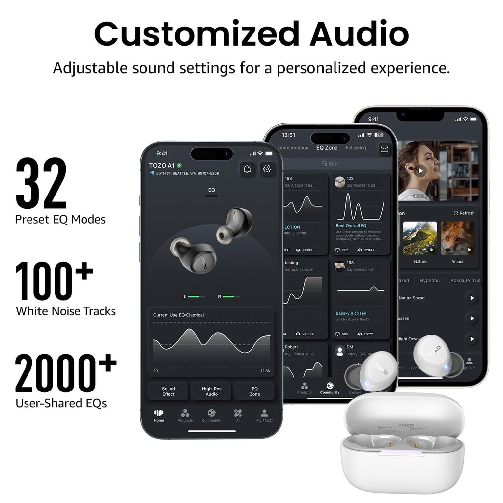 TOZO A1 Wireless Earbuds Bluetooth 5.3 Light Weight in Ear Headphones