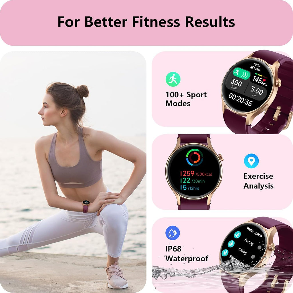 Smart Watch for Men Women, Answer/Make Call, AMOLED Ultra-Clear Screen Activity Trackers with Heart Rate/Sleep/Step Monitor, Smartwatch for iPhone/Samsung/Android, 110+ Sport Modes, 3ATM Waterproof