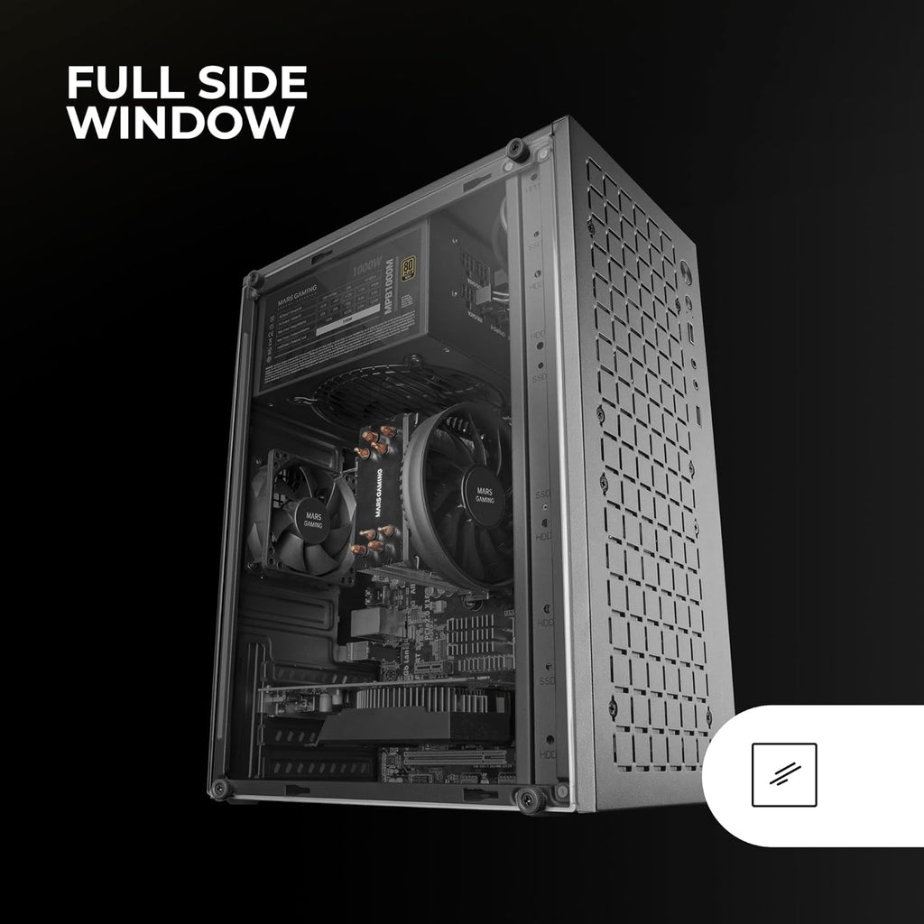 Mars Gaming MC-S1, ultrakompakt Micro-ATX PC-fodral, ARGB frontbelysning 12 lägen, FRGB-fläkt, spelfodral för helsidofönster, stöder vätskekylare upp till 120 mm, rosa