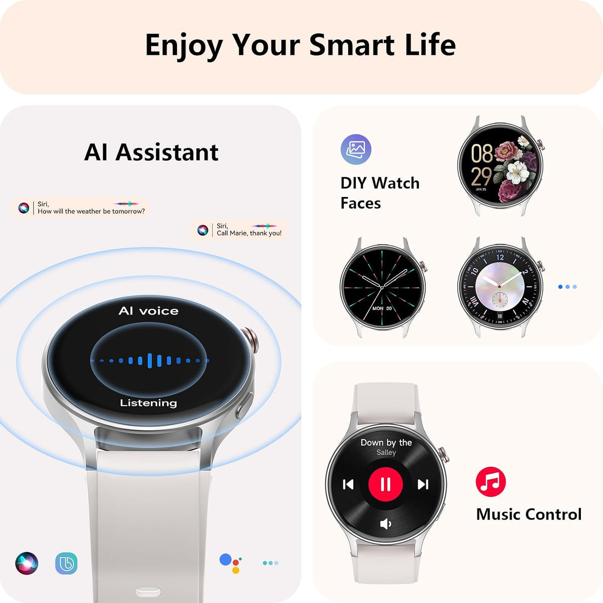 Smart Watch for Men Women, Answer/Make Call, AMOLED Ultra-Clear Screen Activity Trackers with Heart Rate/Sleep/Step Monitor, Smartwatch for iPhone/Samsung/Android, 110+ Sport Modes, 3ATM Waterproof