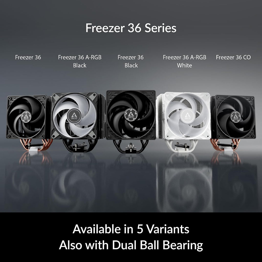 ARCTIC Freezer 36 A-RGB - Vit - Single-tower CPU-kylare med push-pull, två tryckoptimerade 120 mm P-fläktar och ARGB-belysning, fluiddynamiskt lager