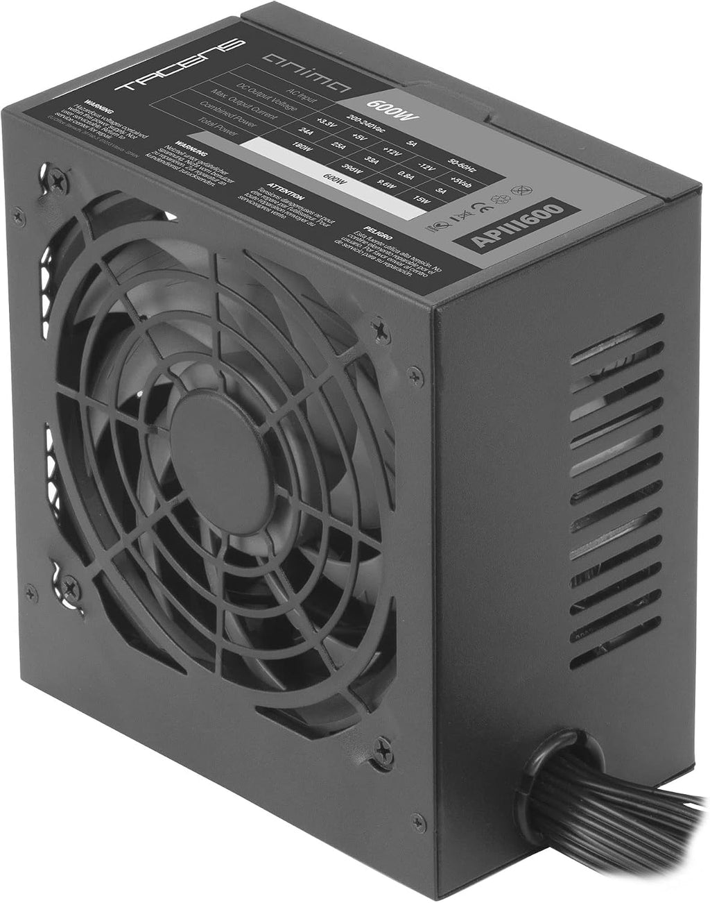 Tacens Anima APIII600, ATX-nätaggregat för PC 600W, SMD-teknik, 85% 12V-effektivitet, 12 cm ultratyst fläkt, Japanska TK-kondensatorer 105 °C, Kolfiberkablar, Svart