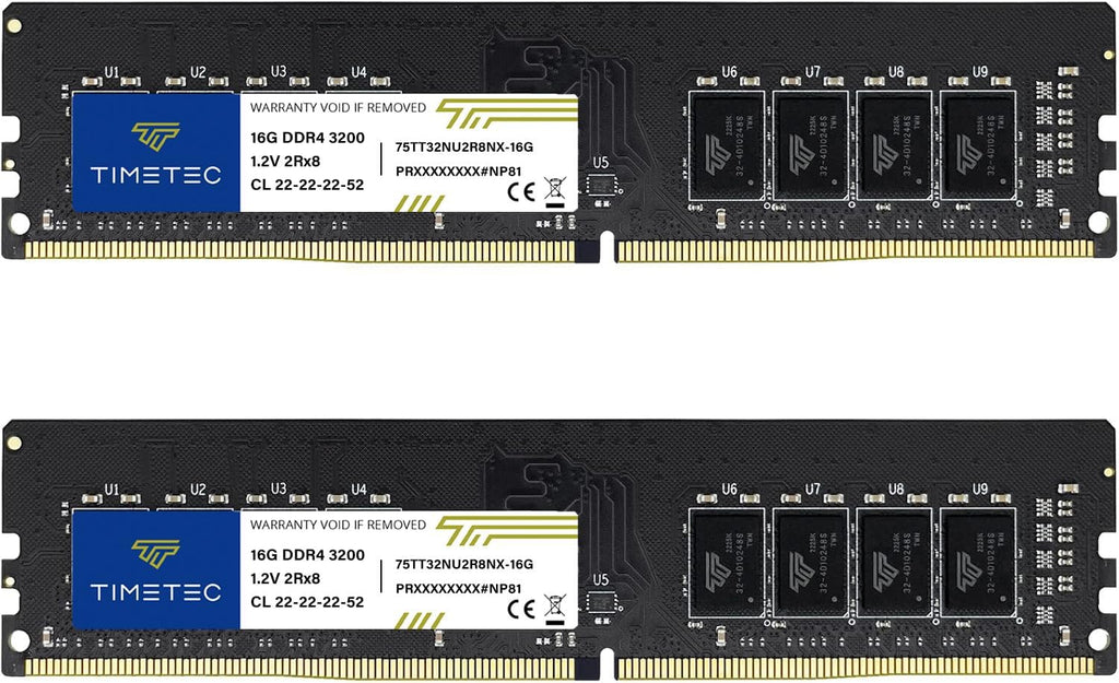 Timetec Premium 32 GB kit (2 x 16 GB) DDR4 3200 MHz (eller 2 933 MHz eller 2666 MHz) PC4-25600 icke-XMP CL22 1,2 V icke-ECC obuffrad 2Rx8 Dual Rank 288 Pin UDIMM skrivbord PC datorminne