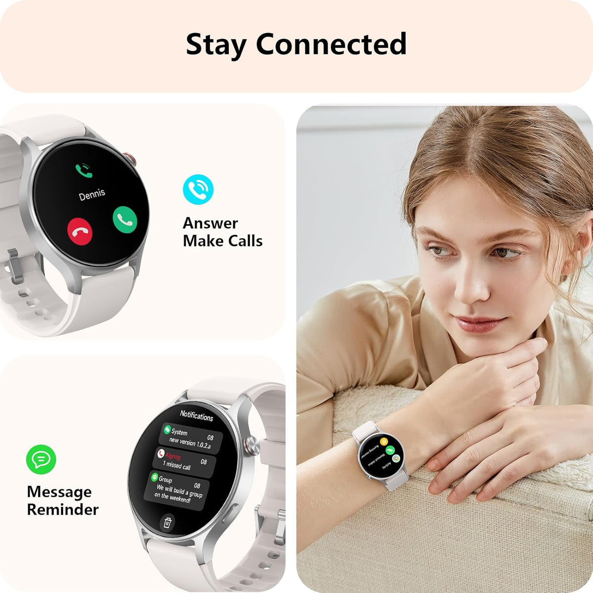 Smart Watch for Men Women, Answer/Make Call, AMOLED Ultra-Clear Screen Activity Trackers with Heart Rate/Sleep/Step Monitor, Smartwatch for iPhone/Samsung/Android, 110+ Sport Modes, 3ATM Waterproof