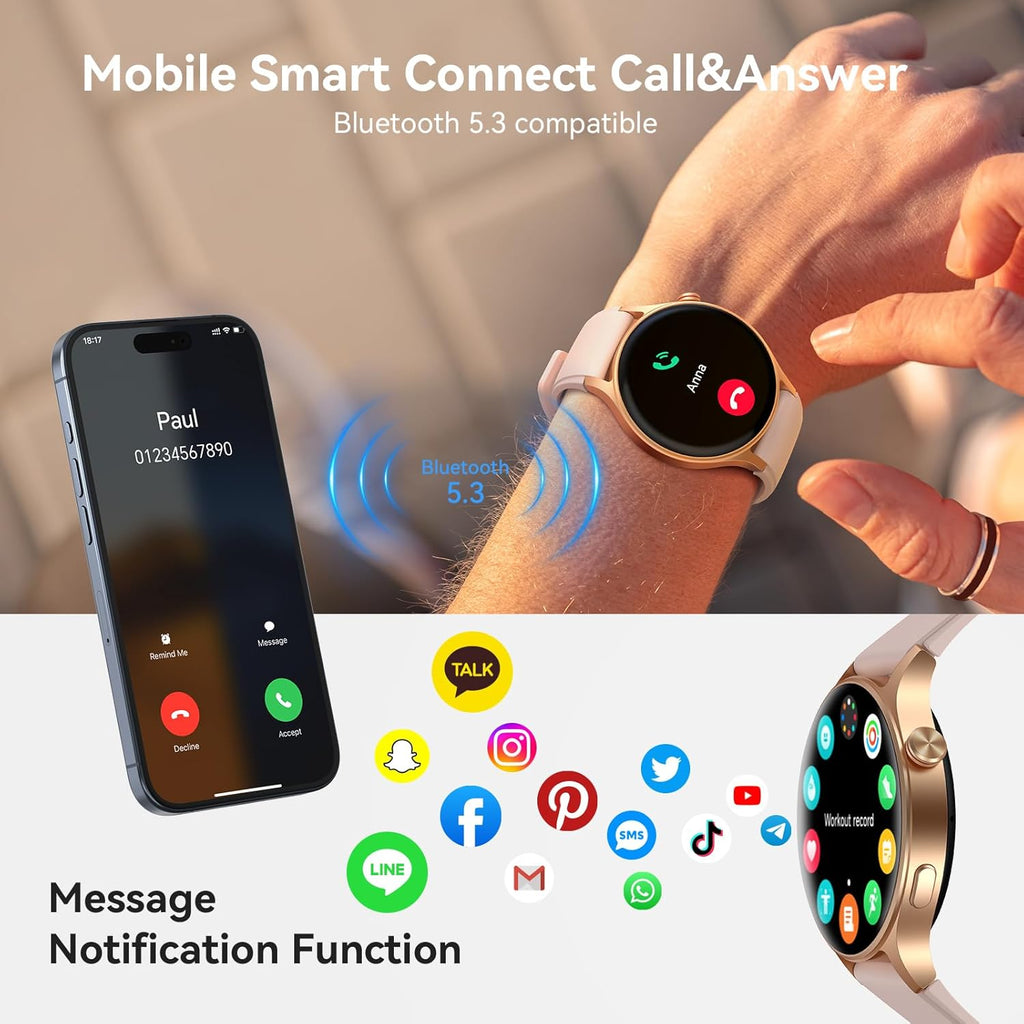 Smart Watch for Men Women, Answer/Make Call, AMOLED Ultra-Clear Screen Activity Trackers with Heart Rate/Sleep/Step Monitor, Smartwatch for iPhone/Samsung/Android, 110+ Sport Modes, 3ATM Waterproof