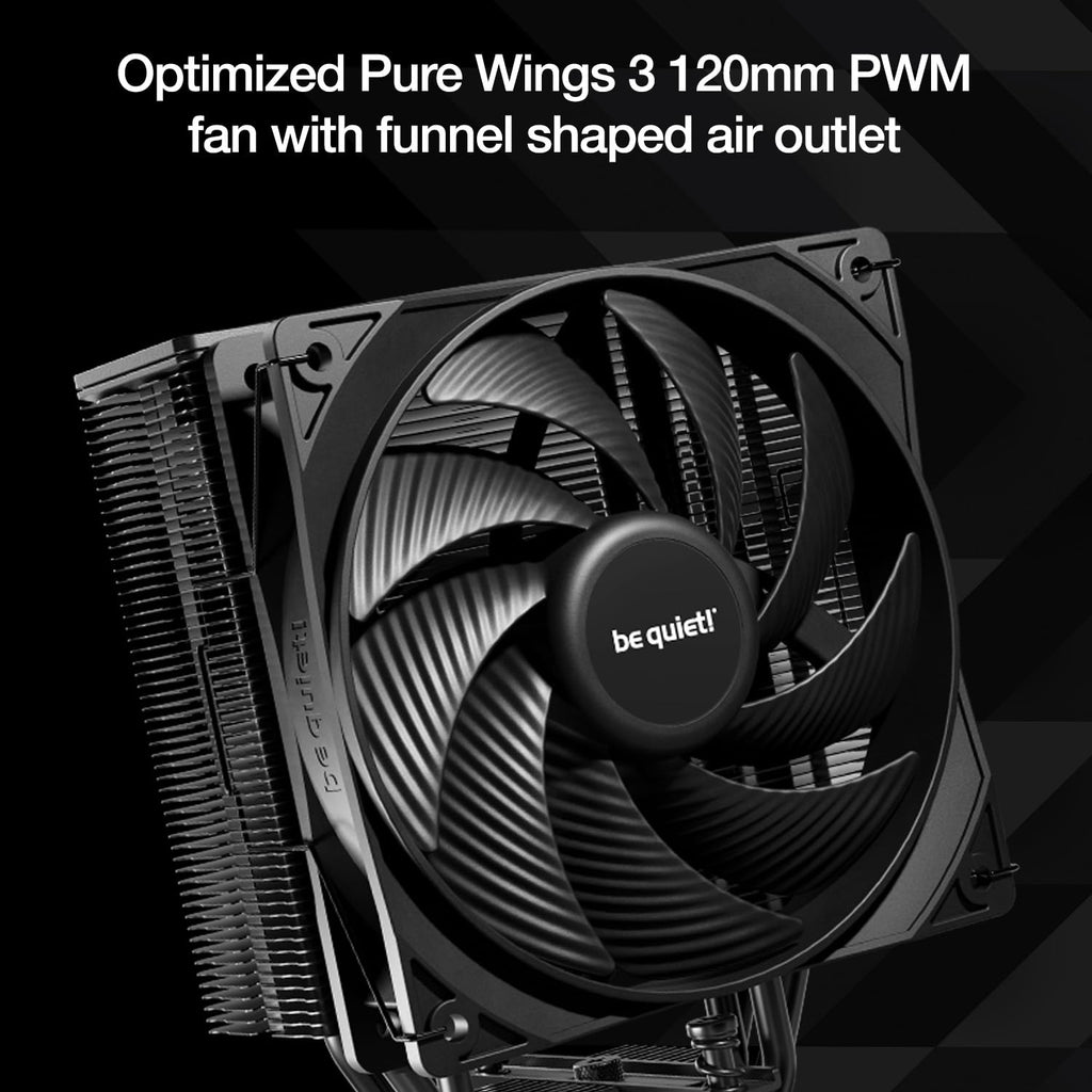 be quiet! Pure Rock 3 Black luftkylare, mycket hög kylprestanda, 4 högpresterande heatpipes med HDT-teknik, optimerad Pure Wings 3 120 mm PWM-fläkt, förinstallerad monteringsbrygga