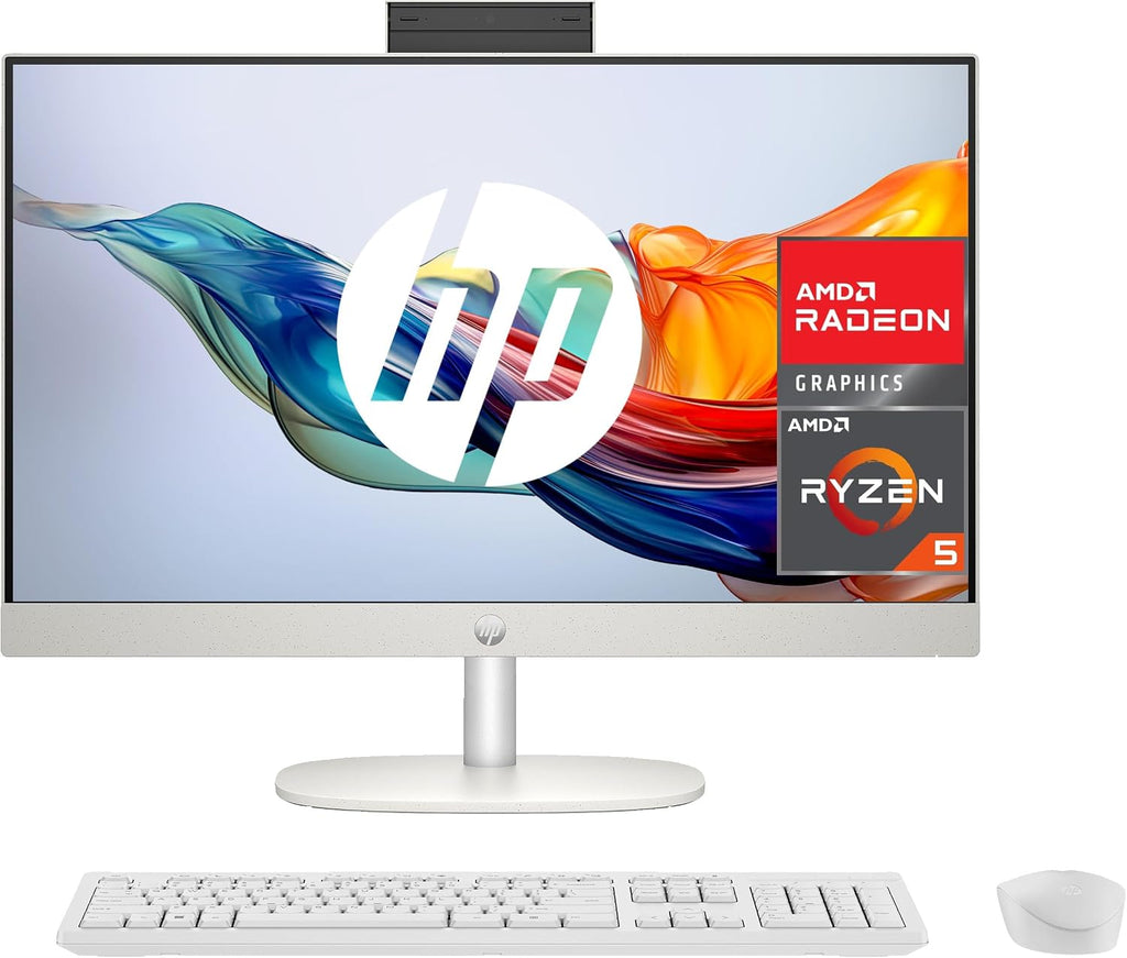 HP 27-cr0008ss - 27-tums dator med trådlös kamera, tangentbord och mus (AMD Ryzen 5 7520U, 16 GB RAM, 512 SSD, AMD Radeon Graphics, utan operativsystem) vitt – QWERTY-tangentbord spanskt