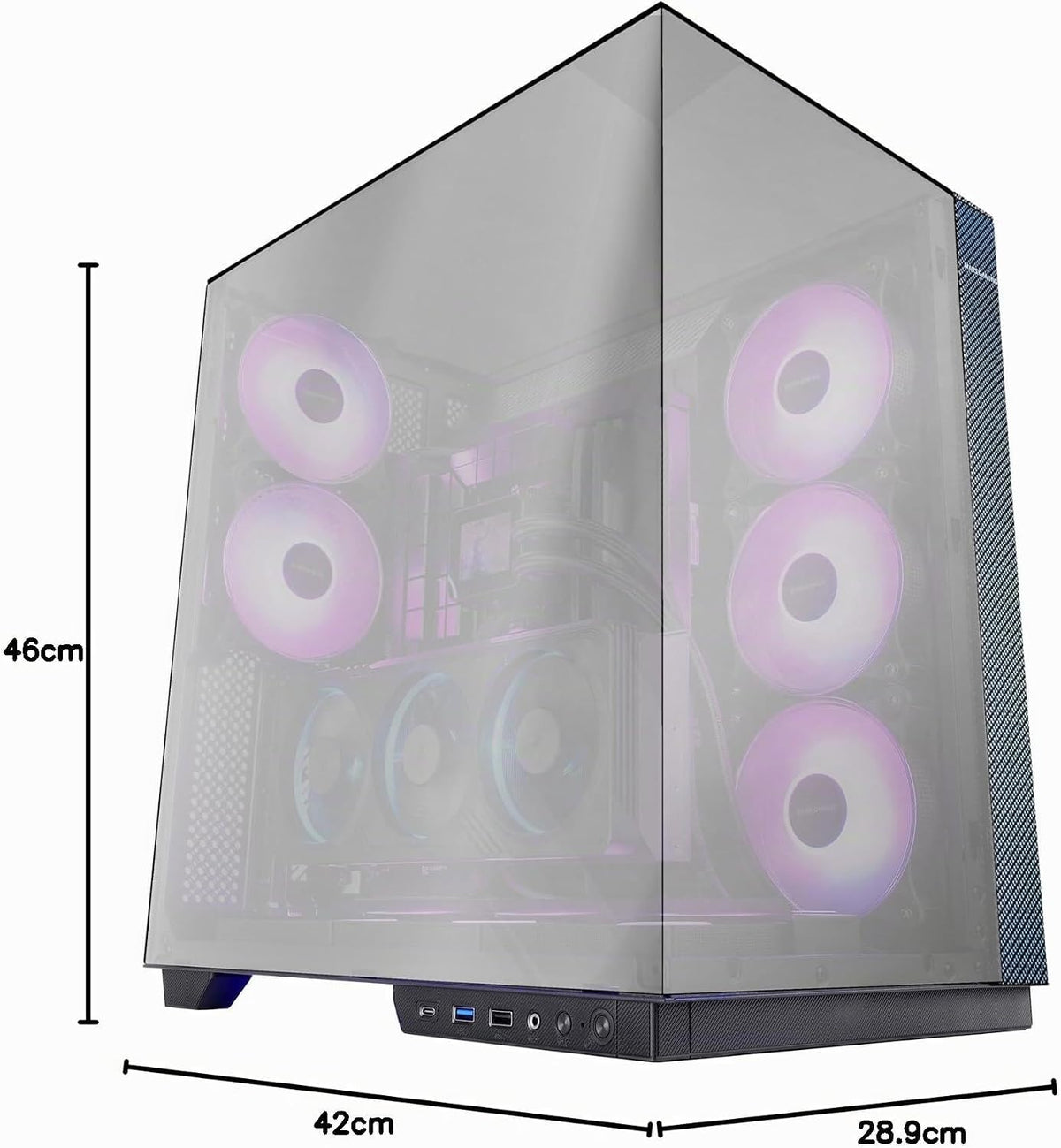 Mars Gaming MC-NOVA, Custom XXL E-ATX Gaming Tower, flyg- och rymdfartsaluminium, helt dubbelfönster härdat glas, Dual Chamber Construction, USB-C