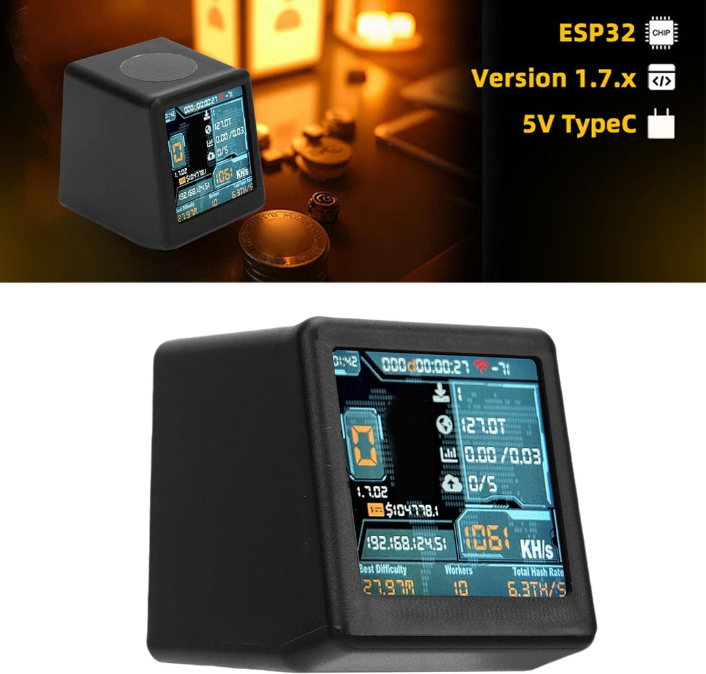 Fabater Bitcoin Miner, WiFi BT Smart Lucky BTC Miner med 1060KH/s Hashrate, 1,54 Tums Skärm, Lottery Miners Mining Machine USB Powered for Home