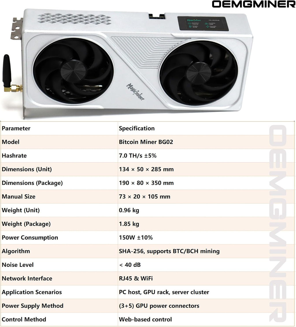 No Tariffs New Magic Miner BG02 7TH/s SHA256 algoritm 150 W Asic Miner Quiet Crypto Miner för hem- och kontorsbruk utan PSU i lager av OEMGMINER