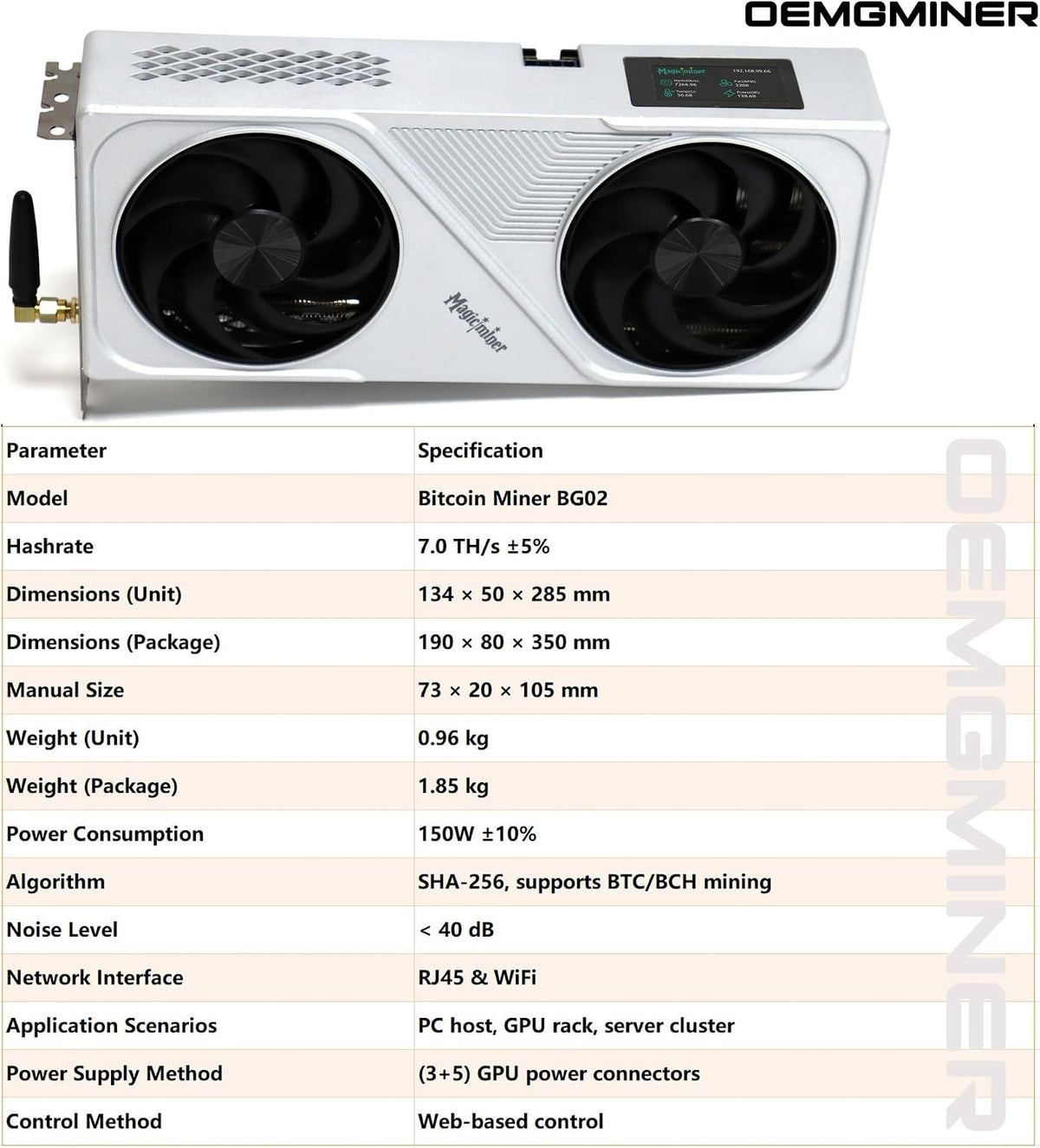 No Tariffs New Magic Miner BG02 7TH/s SHA256 algoritm 150 W Asic Miner Quiet Crypto Miner för hem- och kontorsbruk utan PSU i lager av OEMGMINER