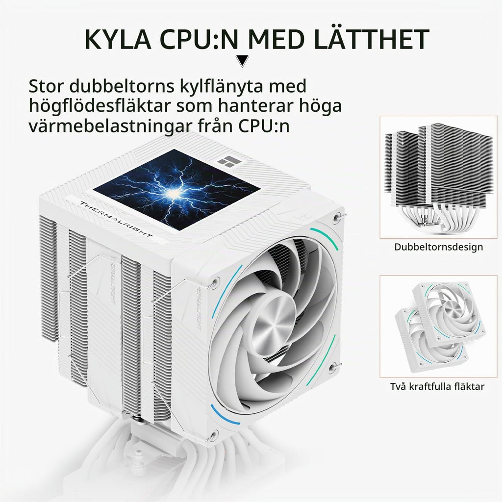 Thermalright Phantom Spirit 120 Vision EVO CPU-kylare, PC-kylflänskylare 7 värmerör, 3,95 tums magnetisk skärm med 480 x 480-upplösning, för AM4/AM5 och Intel LGA1700/1851/115 x