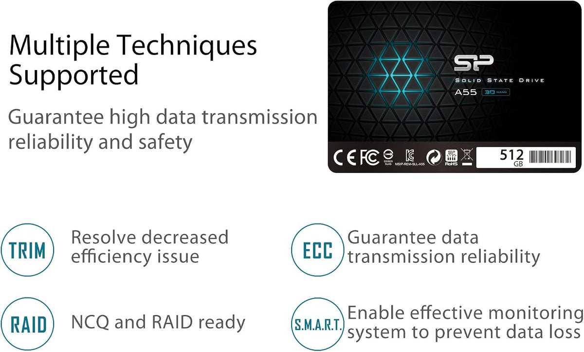 Silicon Power 256GB SSD 3D NAND A5X SLC Cache Performance Boost SATA III 2.5" Internal Solid State Drive SP256GBSS3A55S25AY