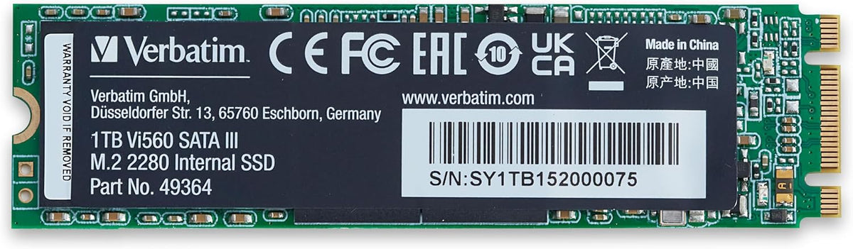 Verbatim Vi560 S3 SSD, intern SSD-enhet med 1 TB datalagring, Solid State Drive med SATA III M.2 2280 och 3D NAND-teknik, svart, perfekt för bärbar dator och Ultrabook