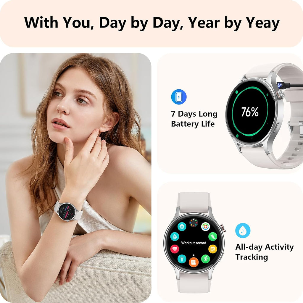 Smart Watch for Men Women, Answer/Make Call, AMOLED Ultra-Clear Screen Activity Trackers with Heart Rate/Sleep/Step Monitor, Smartwatch for iPhone/Samsung/Android, 110+ Sport Modes, 3ATM Waterproof