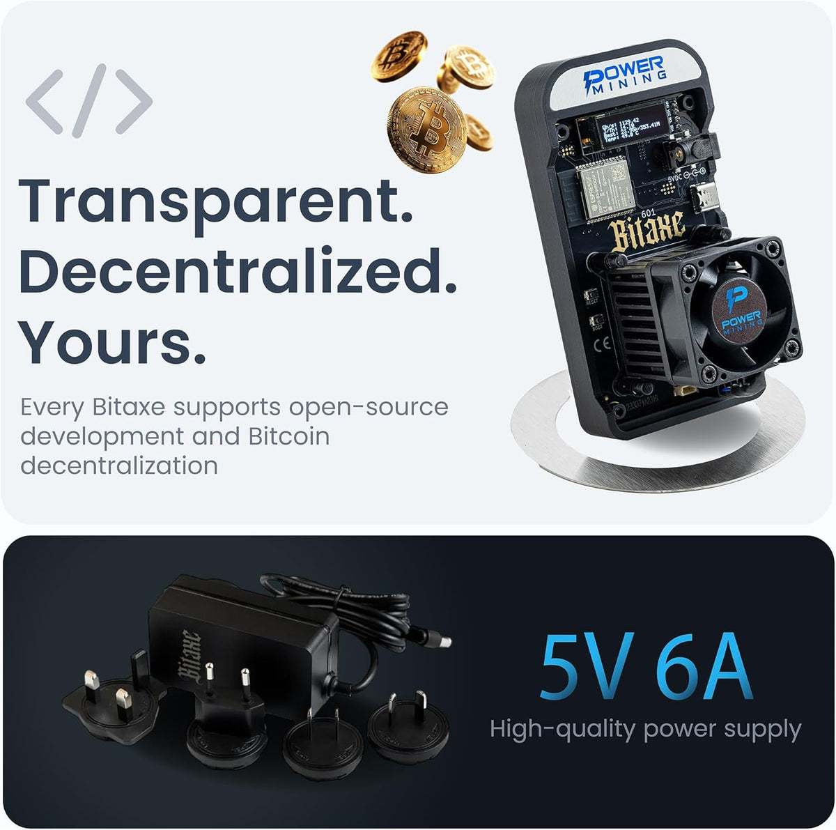 Bitaxe Gamma 601 ASIC Bitcoin Miner | 1,1 TH/s @ 18W | BM1370 Chip (Antminer S21 Pro) | Wi-Fi | USB-C | AxeOS | Öppen källa | Tillverkad i Europa