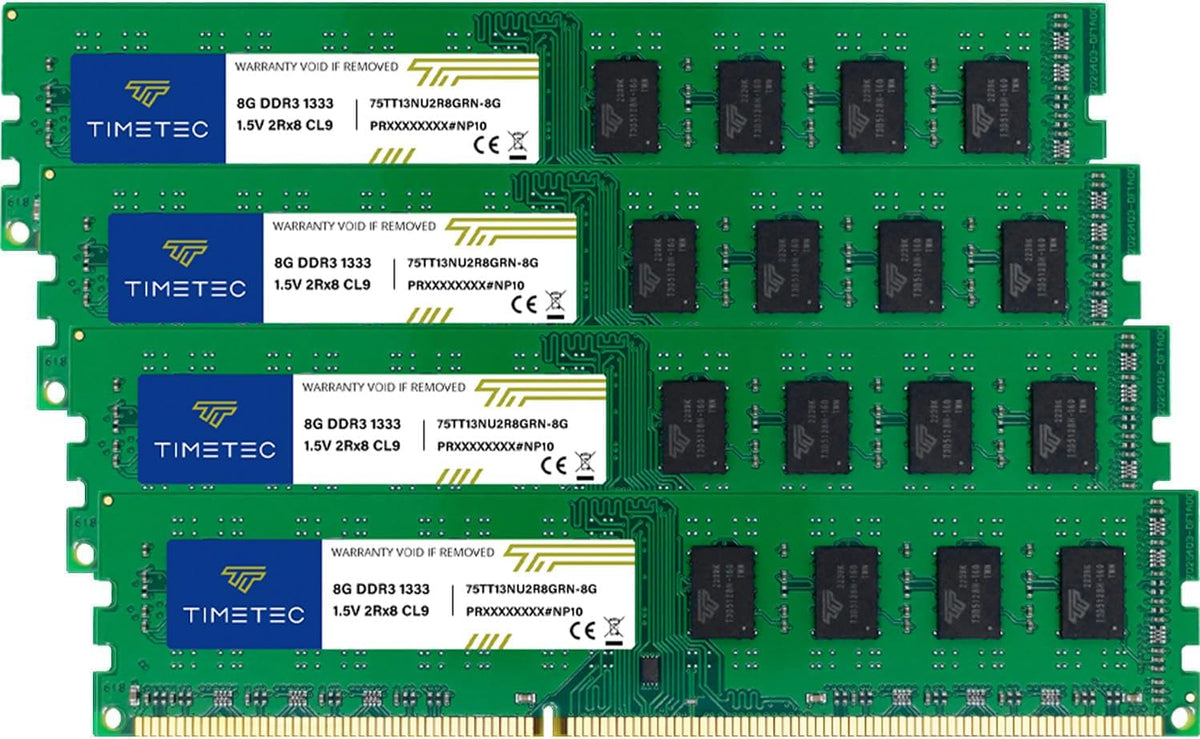Timetec 32 GB kit (4 x 8 GB) DDR3 1 333 MHz PC3-10600 icke-ECC obuffrad 1,5 V CL9 2Rx8 Dual Rank 240 Pin UDIMM PC-stationär datorminne RAM-modul-uppgradering