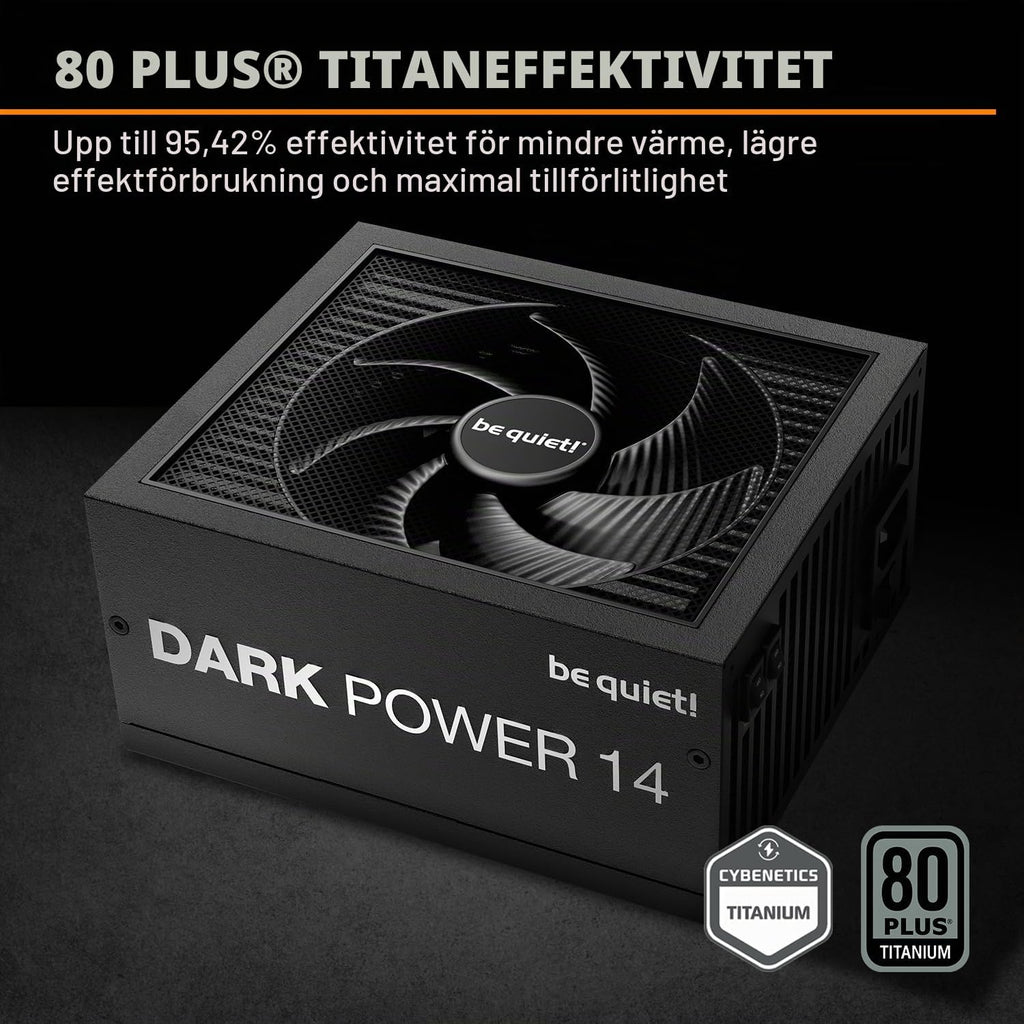 be quiet! Dark Power 14 1200W, ATX 3.1, 80 PLUS® Titanium, modulärt nätaggregat, aktiv och semipassiv kylning, PCIe 5.1, grafikkort med PCIe 5.0 och PCIe 4.0, 12V-2x6-kabel ingår, Silent Wings-fläkt