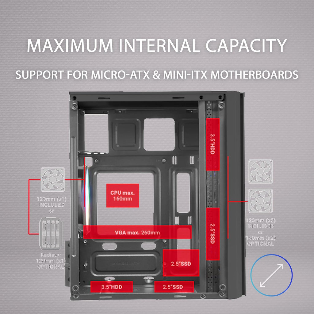 Mars Gaming MC300P rosa, Micro-ATX PC-hölje, härdat glas, meshfront, 3 x FRGB fläkt