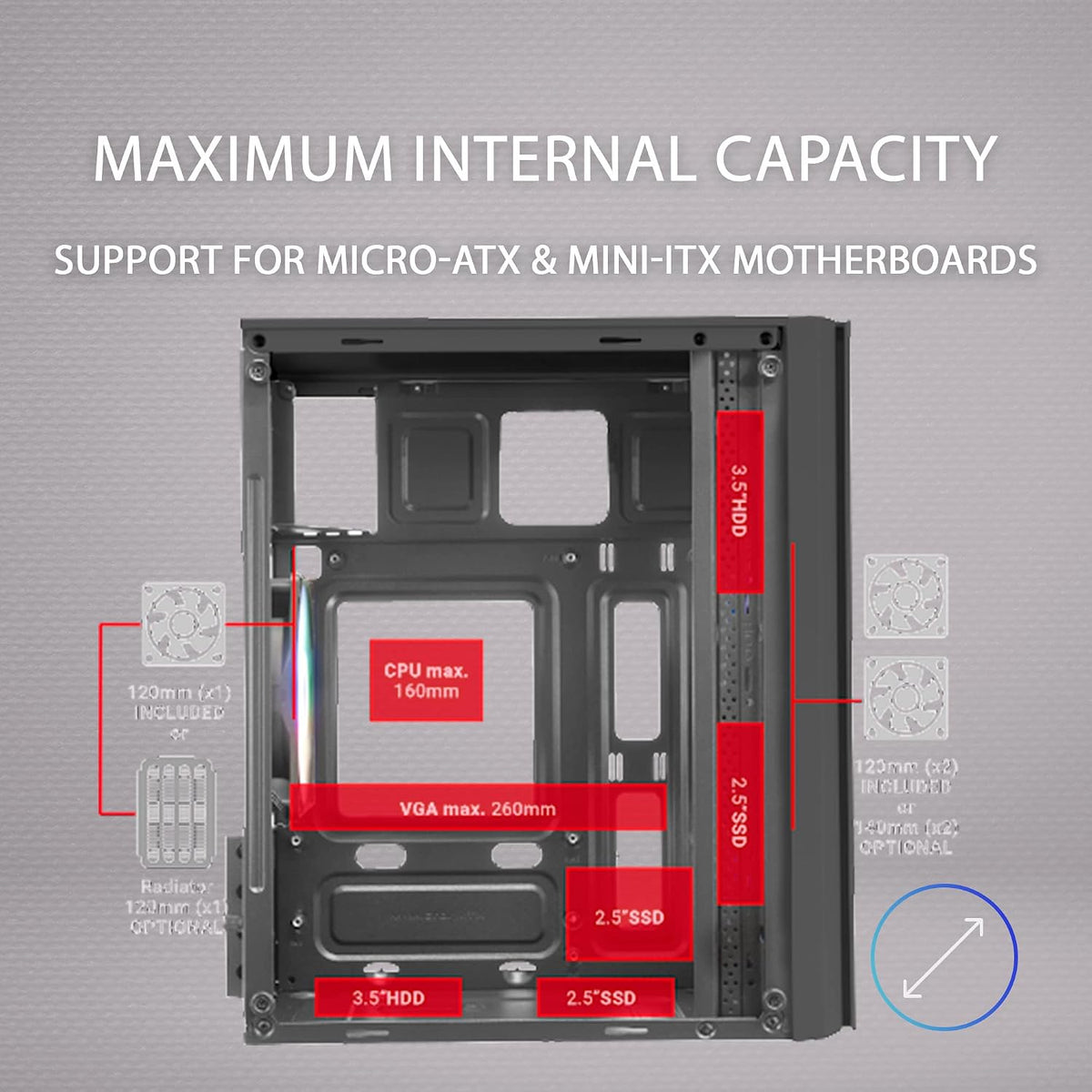 Mars Gaming MC300P rosa, Micro-ATX PC-hölje, härdat glas, meshfront, 3 x FRGB fläkt