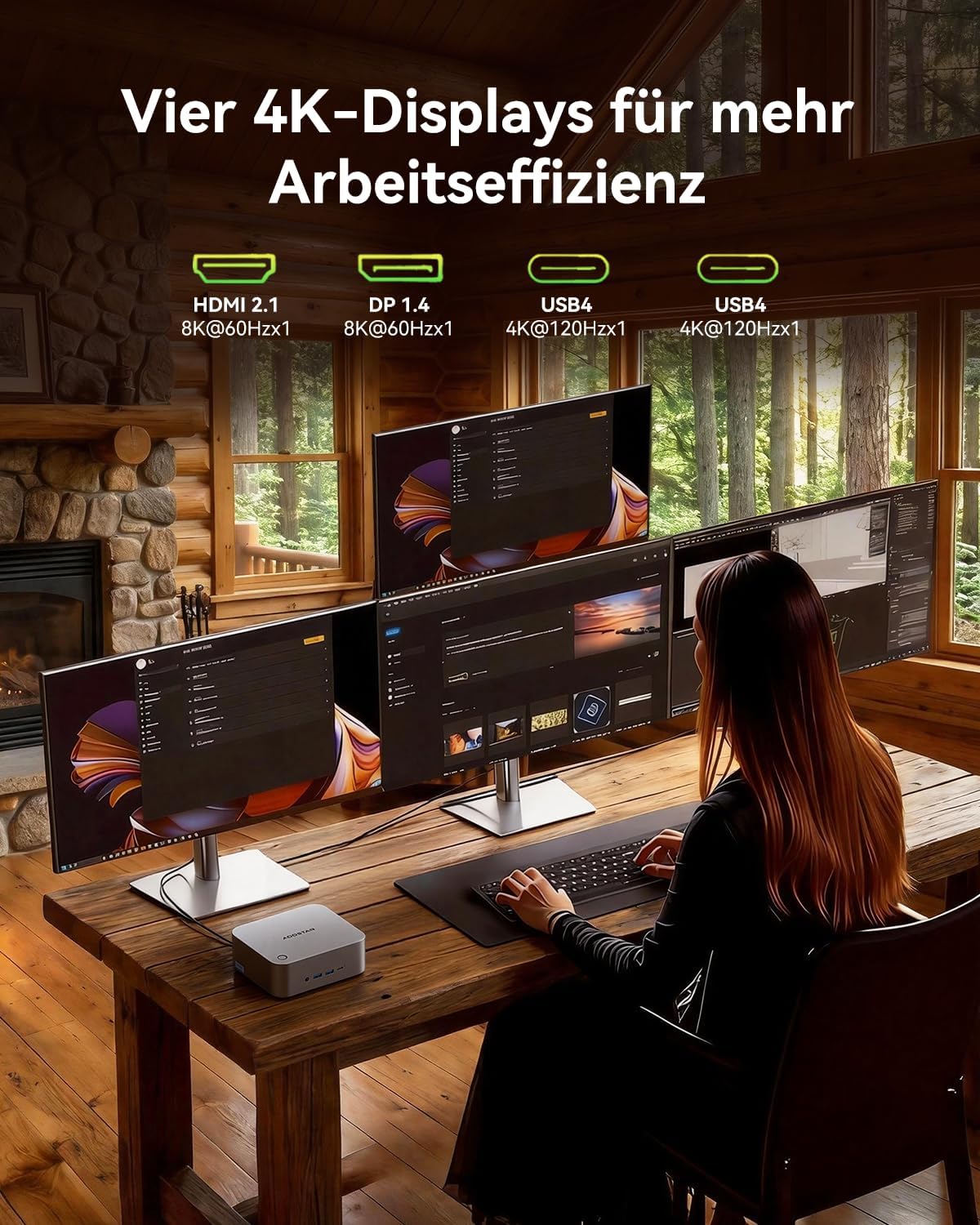 AOOSTAR MACO Mini PC AMD R7 PRO 6850H (8C/16T upp till 4,7GHz) 24GB LPDDR5 RAM + 1TB PCIe4.0 SSD, OCuLink/2xUSB4/2x2,5G LAN/4K Quad-Skärm/Fingeravtryck, W11 Pro, Mini Computer för gaming och kontor