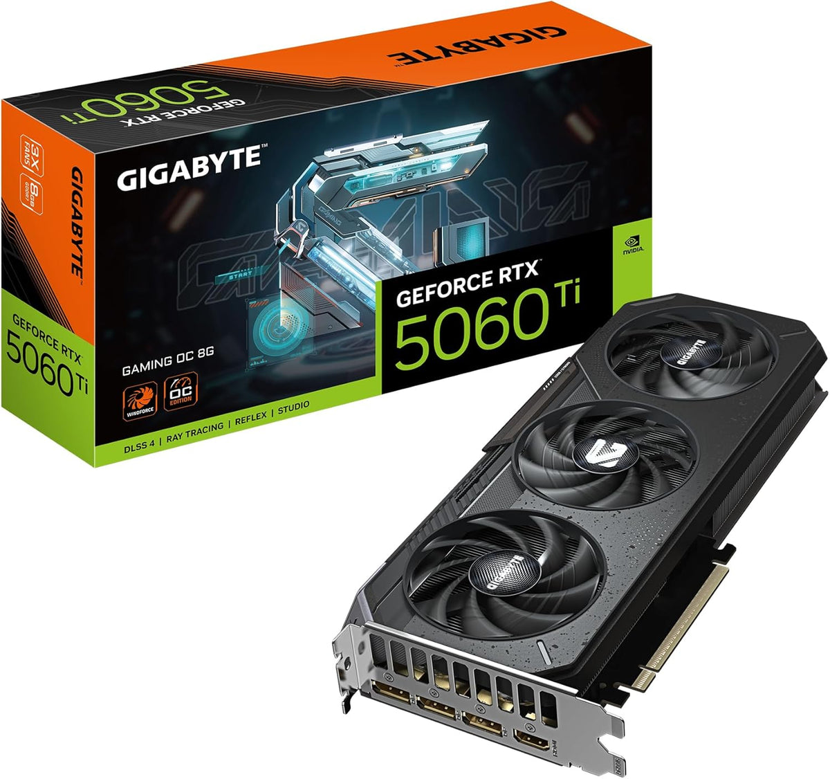 Gigabyte GeForce RTX 5060 Ti GAMING OC 8G grafikkort - 8 GB GDDR7, 128 bit, PCI-E 5.0, 2647 MHz kärnklocka, 3 x DisplayPort, 1 x HDMI, GV-N506TGAMING OC-8GD