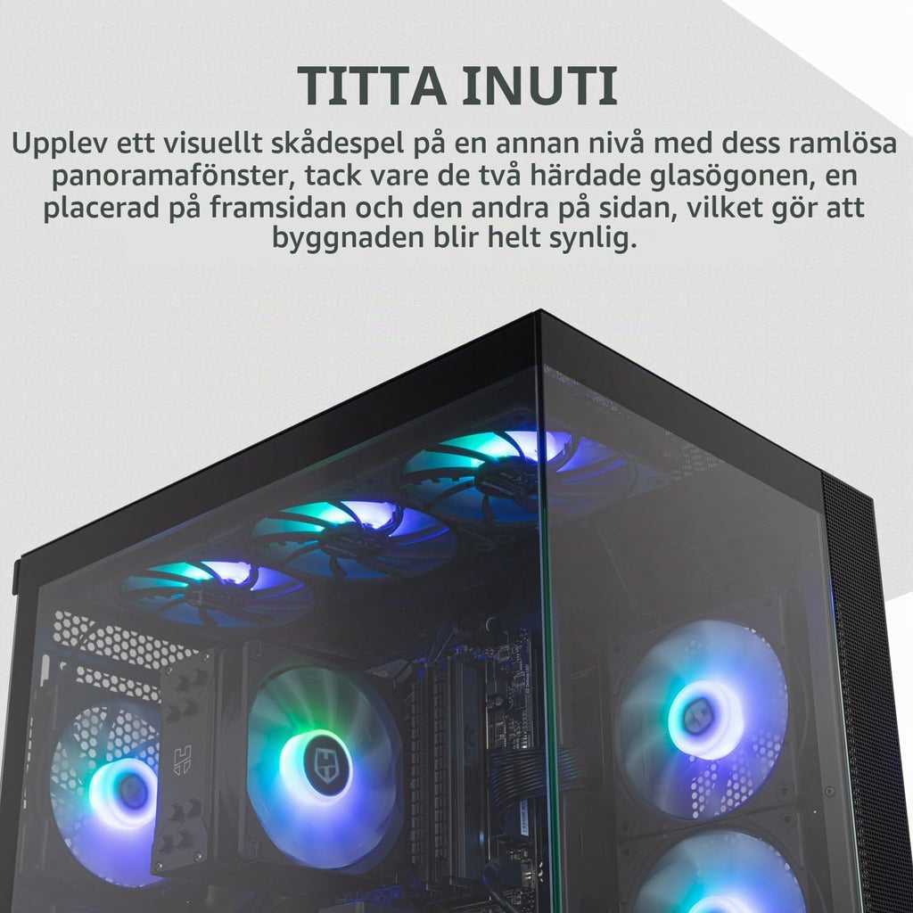 NOX XTREME PRODUCTS Hummer Galaxy - Datorchassi, Ramlöst Härdat Glas, 4x 120mm PWM Fläktar, Plats för 10 Fläktar, USB-C och USB 3.0, ARGB Hub Controller, ATX/M-ATX/ITX, Svart