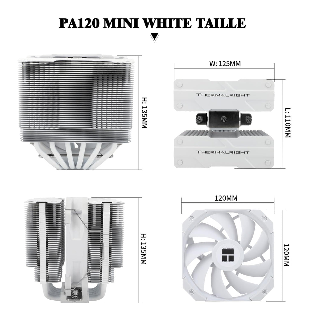 TR Peerless Assassin 120 Mini, vita, 6 värmerör, PC-kylning, Dual-Tower, kylning av datorprocessorn för AMD: AM4 AM5/Intel LGA 1700/1851/115X/1200/2011