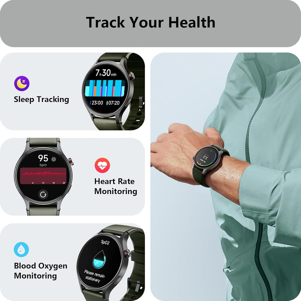 Smart Watch for Men Women, Answer/Make Call, AMOLED Ultra-Clear Screen Activity Trackers with Heart Rate/Sleep/Step Monitor, Smartwatch for iPhone/Samsung/Android, 110+ Sport Modes, 3ATM Waterproof